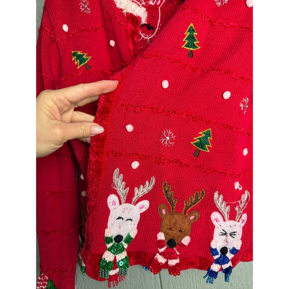Vintage Becher Christmas Cardigan Sweater Women’s M Embroidered, Beaded Details - Picture 5 of 7